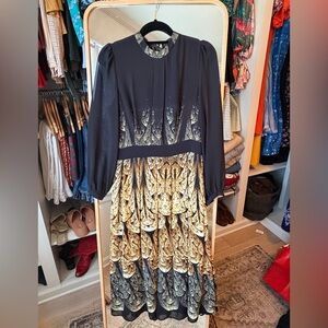 Elegant Long Sleeve Black and Gold Dress